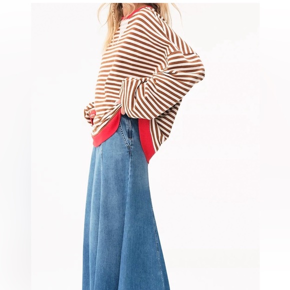 NWT Free People We The Free Classic Striped Oversized Crewneck Sweatshirt - Picture 2 of 8